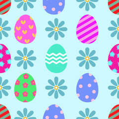 Easter eggs with flowers seamless pattern.
