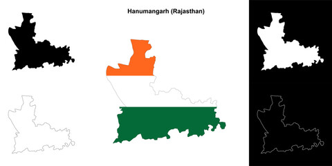Hanumangarh district (Rajasthan) blank outline map set