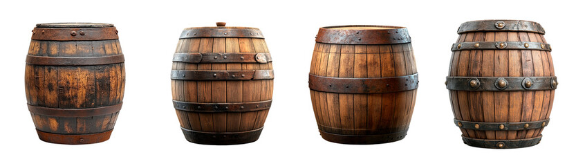 Obraz premium Set of wooden barrel isolated on transparent background