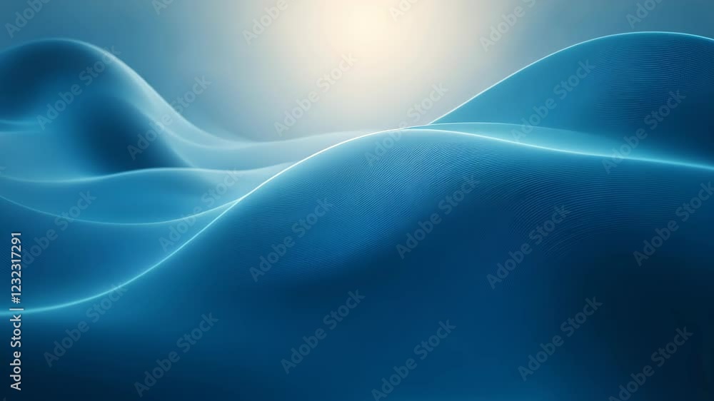 Poster mesmerizing blue ocean-inspired particle waves on gradient background evoking calmness elegance and 