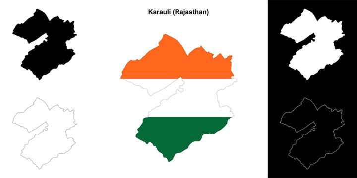 Karauli district (Rajasthan) blank outline map set