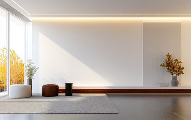 Modern living space with minimalist decor and natural light in contemporary design