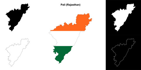 Pali district (Rajasthan) blank outline map set
