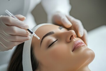 Fototapeta premium Cosmetology, aesthetic medicine, beauty treatment, botox injection, skincare, facial rejuvenation, anti-aging treatment.