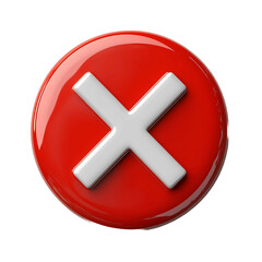 Obraz premium White cross X mark on red circle button. No or incorrect sign. 3D render vector icon in cartoon minimal style. White background.