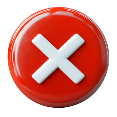 Fototapeta premium White cross X mark on red circle button. No or incorrect sign. 3D render vector icon in cartoon minimal style. White background.