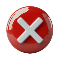 Fototapeta premium White cross X mark on red circle button. No or incorrect sign. 3D render vector icon in cartoon minimal style. White background.