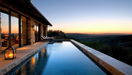 Obraz premium Sunset Serenity: Infinity Pool and Tuscan Villa