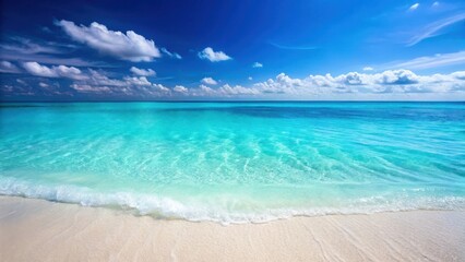 Fototapeta premium Azure waters with turquoise hue, gently lapping against white sandy beach, calming, shoreline, calming, shoreline,turquoise water