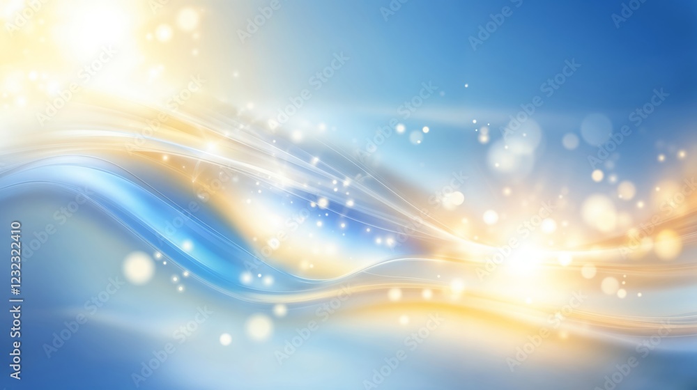 Aufkleber abstract background with flowing curved lines and light effects in blue and gold tones, creating a d