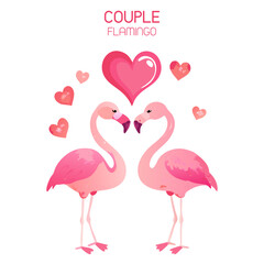 Obraz premium Hand Draw Pink Couple Flamingo Vector Illustration