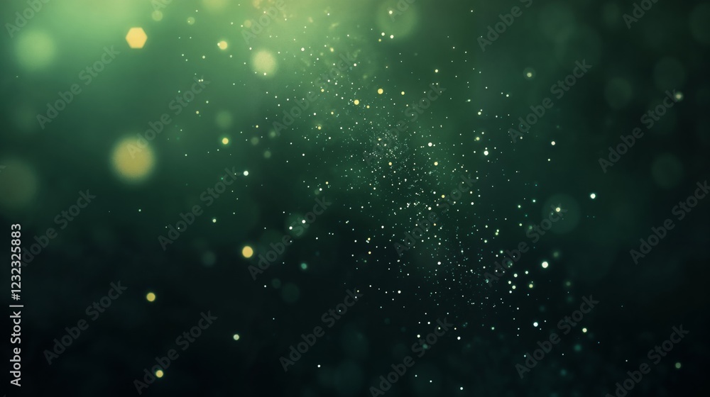 Aufkleber abstract green background with glowing dots and scattered light creating a depth effect. mystery, de