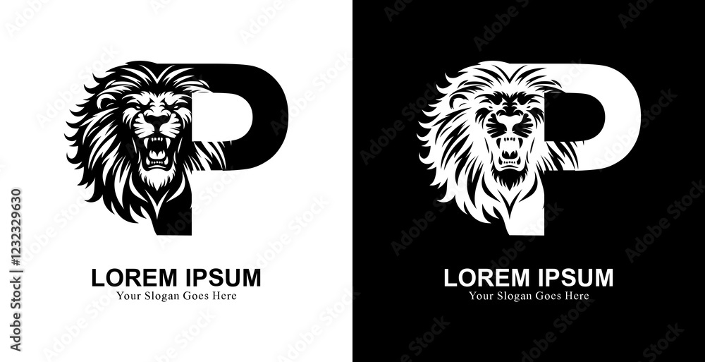 Fototapete the logo design is in the shape of a lion's head with a front view combined with the letter p