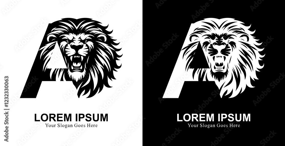 Fototapete the logo design is in the shape of a lion's head with a front view combined with the letter a