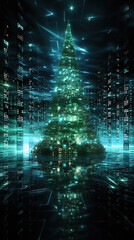 Fototapeta premium Green Color Christmas Tree- Was Made By A Coding Program