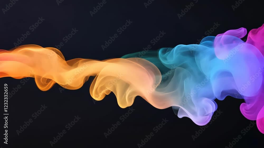 Poster colorful smoke trails against black background representing abstract art and dynamic motion with vib
