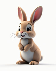 Obraz premium Cute 3D Cartoon Hare with Big Ears, Adorable Forest Animal on White Background 