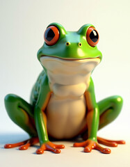 Fototapeta premium Playful Green Frog with Big Eyes, 3D Animal Character on White Background 