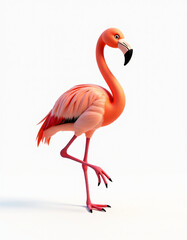 Fototapeta premium Playful Pink Flamingo with Curved Neck, Stylized 3D Tropical Animal Illustration 