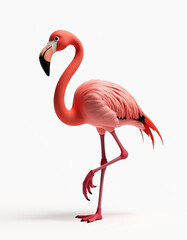 Fototapeta premium Playful Pink Flamingo with Curved Neck, Stylized 3D Tropical Animal Illustration 