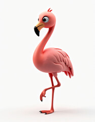 Fototapeta premium Playful Pink Flamingo with Curved Neck, Stylized 3D Tropical Animal Illustration 