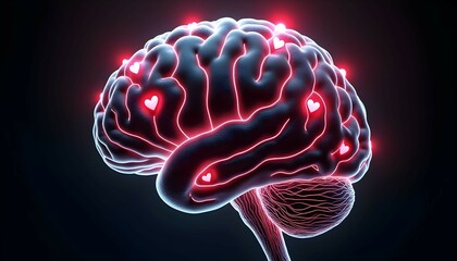 Obraz premium Glowing Brain with Hearts 3d Render Love Concept
