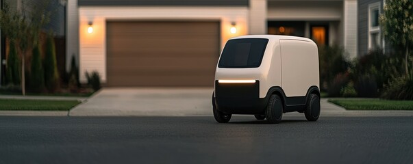 Autonomous Delivery Vehicle in Quiet Neighborhood Scene
