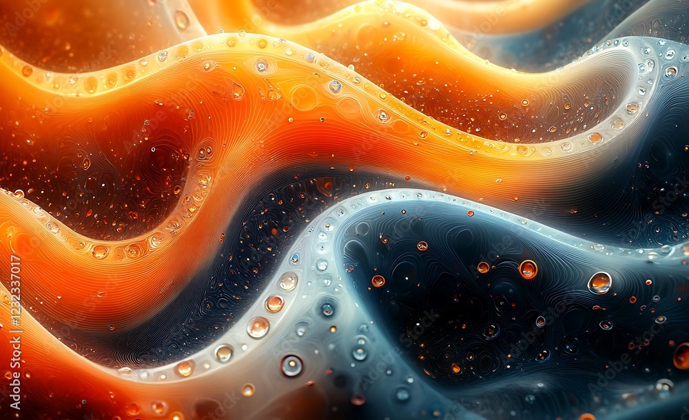 Poster abstract wavy pattern in orange and blue with sparkling dots