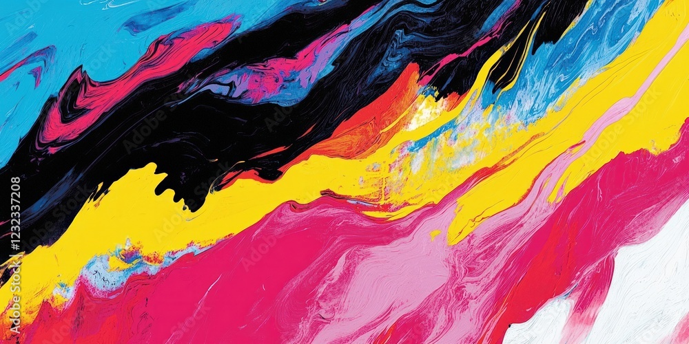 Aufkleber dynamic abstract art with bold colors and fluid shapes creating a vibrant composition