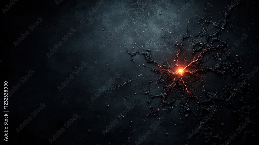 Poster microscopic zombie cells captured in dark background with glowing core and intricate textures