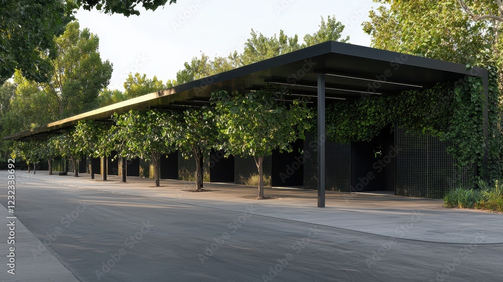 Poster an environmentally responsible city with green spaces and modern architecture