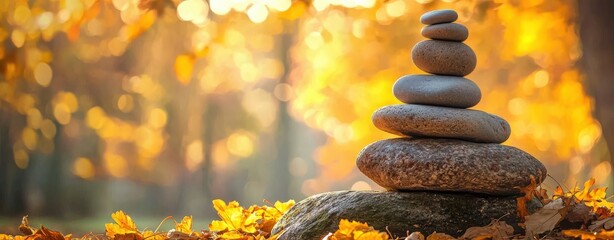 Obraz premium Balanced Rocks in Autumn Forest - Serenity and Peace