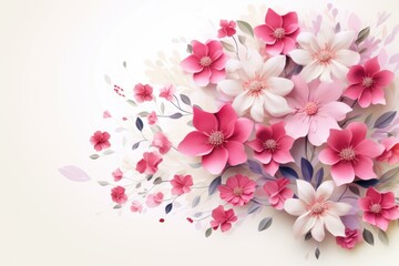 Fototapeta premium Beautiful paper flowers in shades of pink and white create a delicate and elegant floral arrangement, perfect for spring or romantic themes