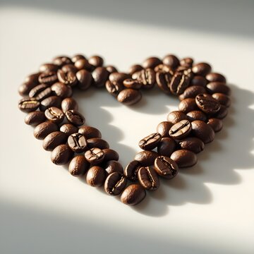 Coffee beans arranged in heart shape