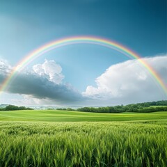 Obraz premium Vibrant Rainbow Over Lush Green Field