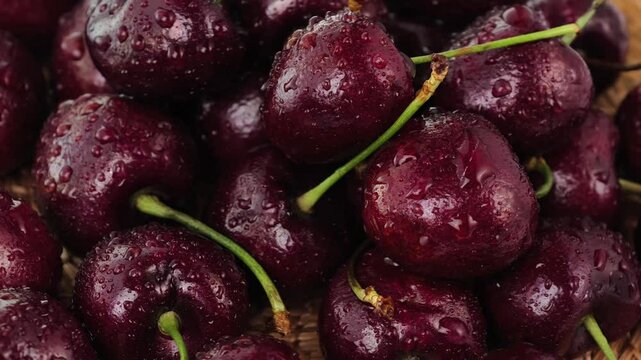 Close-up of cherry and water droplets