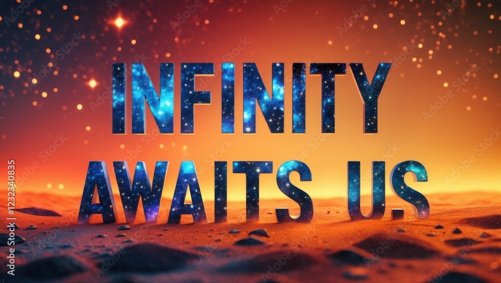 Poster cosmic atmosphere with stars and text for infinite adventure theme