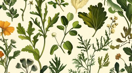 Botanical Illustrations: A Vintage Green and Orange Floral Pattern
