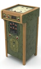 Vintage military strategy board game on a wooden stand with dials and buttons