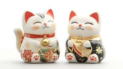 Adorable Pair of Japanese Maneki-Neko Figurines