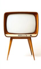 Vintage wooden television on white background, ideal for retro media projects