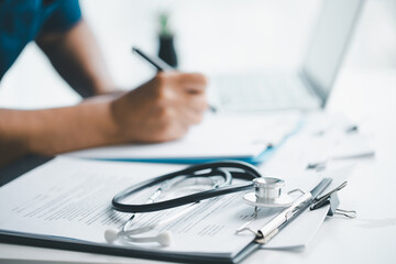 Concept business doctor education essential globalization, student learn and study in university and college to master knowledge needed travel global economy. book stethoscope for medical health care