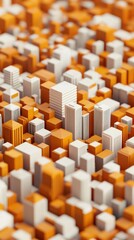 Obraz premium Aerial View of Urban City Model with Geometric White and Orange Structures