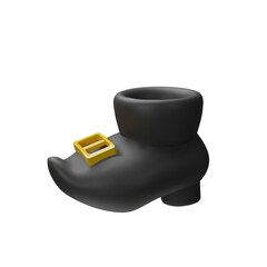 3d render leprechaun shoe. Three-dimensional vector illustration. St. Patricks Day holiday. Elf boot symbol of March Irish cultures. Wealth symbol of celtic spring time