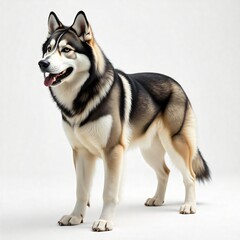 Majestic Siberian Husky Dog Breed Black and White Fur Standing Pose Studio Shot