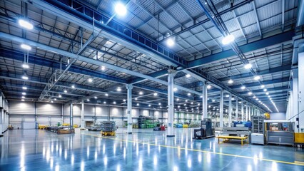 Obraz premium Energy-efficient LED lighting illuminates a factory floor at night, lighting, machinery, lighting