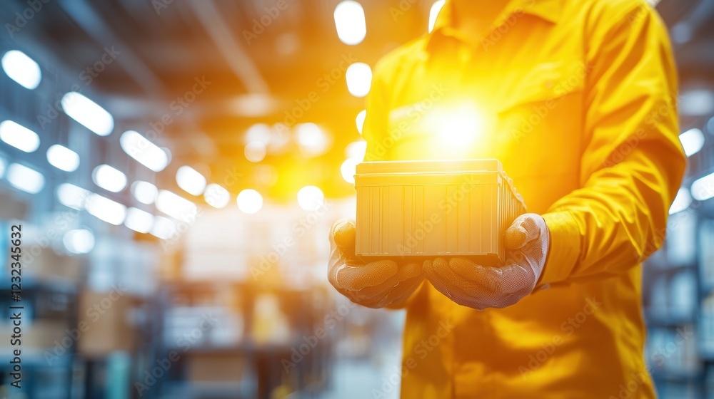 Aufkleber a warehouse worker holds a glowing package, symbolizing efficient logistics and delivery in a modern