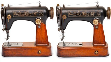 Vintage Minimalist Sewing Machines Isolated on White Background