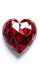 Fototapeta premium a geometric red heart made of faceted crystals, modern love concept, 3D render, glossy finish, isolated on white background