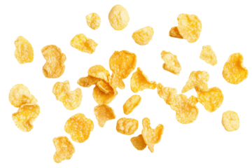 Golden corn flakes isolated on transparent background, PNG